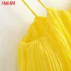 Tangada Kobiety Vintage Żółte Ruffles Kombinezon Spaghetti Pasek Rękawów Pajaciki Damskie Letnie Casual Chic Jumpsy 3H575 210609