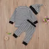 0-24M Otoño Invierno nacido bebé niño ropa conjunto rayas manga larga abrigos pantalones sombrero Casual niño trajes 210515