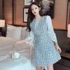 Luxury Runway Design Mini Woman Dress Autumn Long Sleeve Patchwork Woolen Tweed Korean Vintage Sequined Party 210514