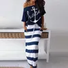 Kadın Kapalı Omuz Bluzlar T-Shirt Çizgili Maxi Elbise Yaz Ince Slash Boyun 2 Parça Setleri Kadın Rahat Ayak Bileği Boyu Elbise X0629