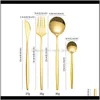 Sets Kitchen Dining Bar Home & Garden Drop Delivery 2021 24Pcs Gold Tableware Stainless Steel Dinnerware Knife Fork Spoon Flatware219r