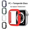Tempererat glasfodral för Apple Watch Series 7 41mm 45mm 44mm 42mm 40mm 38mm Skärmskyddsram Stötfångare Iwatch 6 5 Fullt omslagsfall