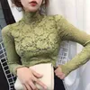 여성 봄 가을 스타일 레이스 블라우스 셔츠 레이디 캐주얼 긴 소매 Turtleneck 레이스 Blusas Tops DD8153 210323