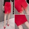 女性の春秋のスカート韓国風の純粋な色のレースステッチスプリットハイウエストスリムストレッチメスGX561 210507