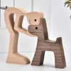 Dekoracji Home Decoration Puppy Rodzina Drewniany Dog Craft Statua Cute Human and Dog Stół Figurin Decor Ozdoby lecznicze Perro de Madera 210607