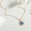 Naszyjniki Blue Evil Eye Luksusowy Kryształ Rhinestone Okrągły Wisiorek Naszyjnik Obojczyk Srebrny Złoty Choker Biżuteria Moda Urok Lucky Turkey Devil Eyes Świąteczne prezenty