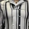 Erkek Casual Gömlek Çizgili Erkekler Kruvaze Uzun Kollu Slim Fit Gömlek Erkek Örgün İş Sosyal Elbise Bluz Camisa Masculina