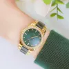 Bs Woman Watches Famous Brand Ceramic Women Wristwatches Green Diamond Female Watches Quartz Ladies with bracelet 210527