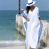 Kaftan Beach Cover Up Summer Women Wear Cotton Tunic Oversize Bikini Cover-Ups Robe de Plage Sarong # Q887 210722