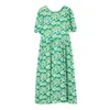 Vestido Midi de manga corta con cuello redondo y estampado floral verde para mujer estilo coreano suelto D1772 210514