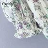 Puff Sleeve Vintage Chiffon Zomerjurk Dames Floral Print Boho Korte Mini Sundress Beach White 210427