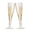 NEWGold Glitter Plastic Champagne Flutes Clear Plastic Toasting Goblet Disposable Wedding Party Cocktail Cups Wine Decoration EWE7587