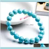 Bracelets de perles bijoux brins de perles 10Mm bleu naturel Larimar gemmes pierre lâche ronde perle extensible bracelet à breloques pour les femmes 1 goutte livraison