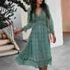 Verão Chiffon Ruffles Beach Boho Vestido Vintage para Mulheres V-Neck Sexy Impresso MIDI Party Maxi Long Vestidos 210508