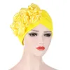 2021 femmes musulmanes Hijab femmes fleurs à volants Turban casquettes musulman élastique perles foulard Bonnet dames perte de cheveux indien Beanie Wrap