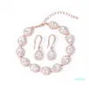 Halo Teardrop Cubic Zirconia CZ Crystal Wedding Bracelet and Earring Bridal Jewelry Set Bridesmaid Jewelry Gift