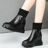 Boots Platform Oxfords Shoes Women Genuine Leather Wedges High Heel Ankle Female Trainers Mid Top Fashion Sneakers Casual