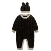 Baby Boys Girls Brand Rompers Letters F Infant Long Sleeve Jumpsuits With Hats Autumn Winter Toddler Keep Warm Knitted Onesies Great Quality Kids Clothing