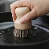 Spazzola per lavare i vasi per palme Mini spazzola per piatti rotonda in legno Spazzola per strofinare naturale Scrubber durevole Manico corto per pulire i piatti Kit da cucina DAJ400