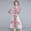 Kadınlar Bahar Tasarımcısı Zarif Baskı Gömlek Elbise Kadın Moda Ofis Parti Robe Bayanlar Vintage Rahat A-Line Elbiseler Vestidos 210525