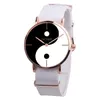 Wristwatches Simple Women Watch Retro Chinese Style Tai Chi Black And White Dial Design Ladies Quartz Watches Canvas Strap Clock Kol Saati 4