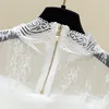 Дизайн сексуальные кружевные блузка женские черные и белые сгибы с воротником вязаные лоскутные дамские топы XS