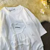 Damskie Koszulki Harajuku Girls Plus Size Topy List Jacquard O-Neck Krótkie Rękawy Luźne Lato Tshirt Bear White Tees Odzież X0628