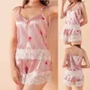 Silk cetim pijama para mulheres camisole branco lace mangas curtas sleepwear duas peças pijama femme sexy nightwear senhoras short set q0706