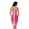 Summer Spaghetti Strap Club Bandage Dress For Women Sexy Sleeveless Striped Celebrity Evening Runway Party 210423