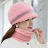 Women Winter Hat Houd Warm Cap Mode en Sjaal Set S voor Casual Konijnenbont Brim Gebreide 211119