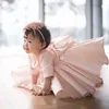 Розовый тюль Newborn Baby Girls Цветочные Кружева Крещение Платья для 1 года Первый день Рождения Принцесса С Длинным Рукавом Крещение Крещения для крещения G1129