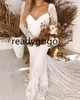 Vintage Crochet Coton Dentelle Robes De Mariée 2022 Sexy À Manches Longues Dos Nu Sirène Chérie Bohème Plage Mariage Robe De Mariée