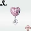 BISAER 925 Sterling Silver Pink Heart Love Lettera Busta Charms Perline misura Bracciali Creazione di gioielli fai da te ECC1080