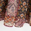 Kobiety Paisley Drukuj Sukienka Szyfonowa Seksowna Głęboka Dekolt Długi Rękaw ES Vintage Ladies Maxi 210430