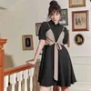 Moda Kısa Kollu Kadın Elbise Yay Kayışı Yelek Casual Zarif Yüksek Bel Mori Kız Kore Yaz Gömlek 210515