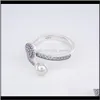 Jewelry Natural Pearls Open Ring Set Original Box For Pandora 925 Sterling Sier Cz Diamond Elegant Women Wedding Rings Drop Delive332P
