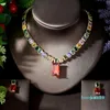 Серьги Ожерелье Hibride Multicolor Женщины Свадьба Платье Платье Ювелирные Изделия Big Square Дизайн Bridal CZ Наборы Ювелирных Изделий N-1242