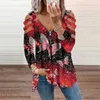 Blouses pour femmes chemises fermeture éclair col en v pour femmes Sexy Vintage imprimé évider à manches longues Harajuku tunique Blouse hauts Et Chemises