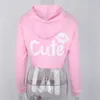 Femmes Hoodies Automne À Manches Longues Crop Tops Casual À Capuche MIGNON Lip Imprimé Sweats Rose Moletom Feminino 210607