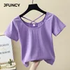 JFUNCY Fashion Womens 95% Cotton Tank Pure Color Tees Women Short Sleeve T-shirt Summer Female Slim Tops Casual Shirts X0507