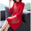 Casual Dresses 2021 Höst tunn bomull Middle Aged Women's Stor Size Dress Fashion Spring Mother Bottoming Shirt Plus 5XL Q143