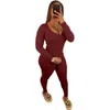 Kvinnor Ribbed Stickade Tracksuits Två Pieces Outfits Långbyxor Suit Cleavage Full Sleeve Slim Fit Crop Top och Stretchy Bodycon Legging Sportswear