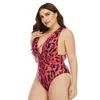 Sexy Leopard Plunge Swimsuit Women DeepV Bathing Suit Plus Size Swimwear Female Backless Swimming Bodysuit 210520