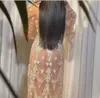 Vestido de noite yousef aljasmi zuhair murad renda rosa aplica cristais prateados manga longa cape kim kardashian kylie jenner