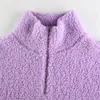 Women's Hoodies & Sweatshirts Autumn Winter Warm Women Fleece Short Coat Outerwear Solid Color Long Sleeve Stand Collar Jacket White Purple