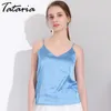 Tataria Womens Blouses en Tops Mouwloze Zijde Blouse Shirt Zomer Top Vrouwelijk Werkslijtage Haut Femme Blusa Feminina 210514