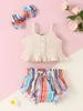Baby Fake Button Ruffle Hem Cami Top Colorful Striped Bow Shorts Bandeau SHE