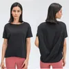 L-56 Enfärgade T-shirts Lady Yoga Outfits Rundhalsad Dam Sport Toppar Tjej Fitness Skjorta Mjuk Avslappnad Fit Topp Fritidskläder3