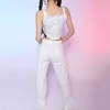 Casual witte broek voor vrouwen hoge taille patchwork tassel onregelmatige volledige lengte brede been broek vrouwelijke lente 210521