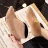 2022 New design girls fashion soft fur short heels pointed toe boots office lady winter warm thin heel women half boot ankle shoes black beige size 39 8US No Box #PD1